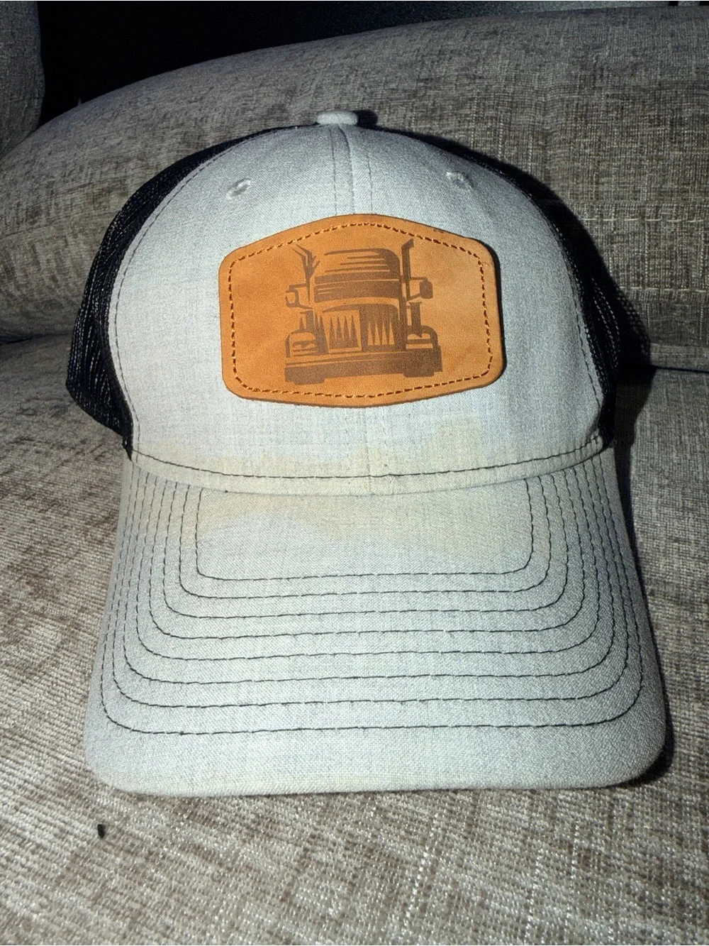 FIERCE 901 Trucker Hat Gray Black Semi Truck Leather Patch Snapback